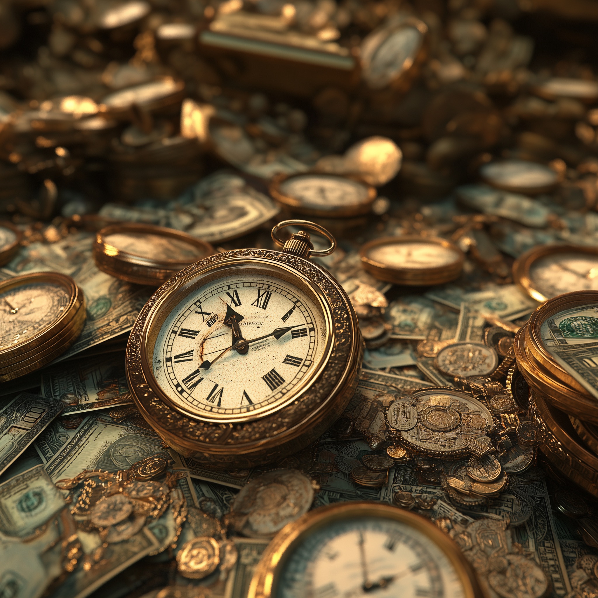 a pile of money, treasure, locks, and frustration