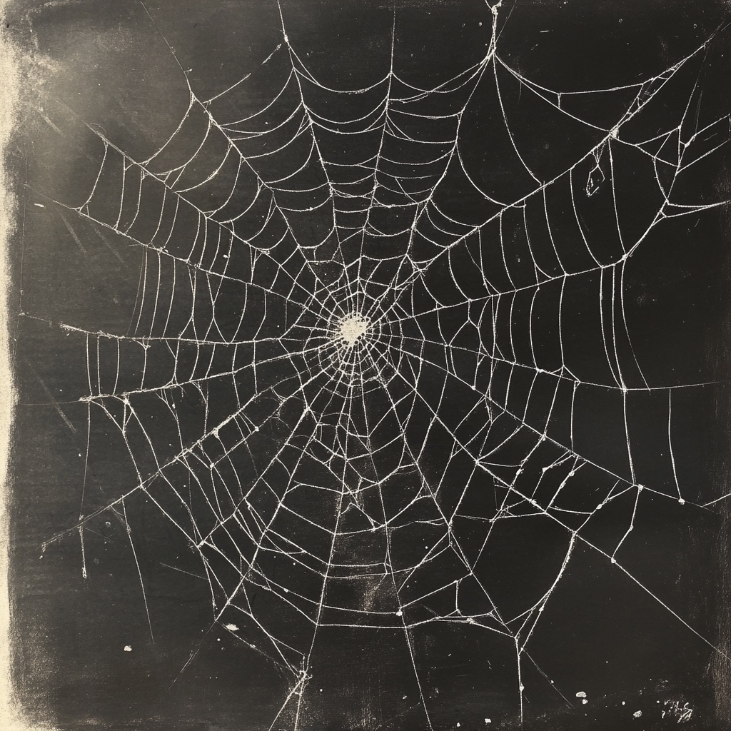 A spider's web in charcoal